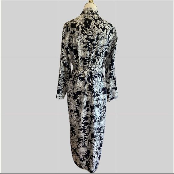 Zara Woman NWOT Black and White Floral Button-Up Belted Straight Dress L - Picture 2 of 6